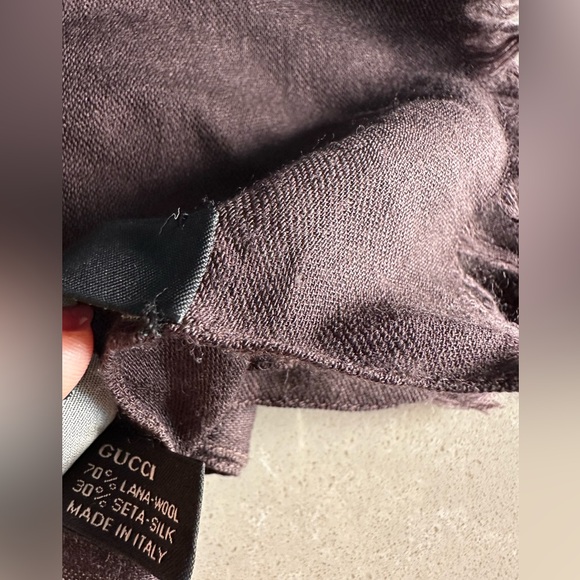 Gucci Chocolate Brown Silk and wool scarf Double G Logo Print - Picture 5 of 9